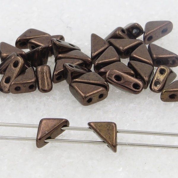 2 Hole  Tango Triangle Beads 6mm Metallic Dark Bronze   24 Pieces