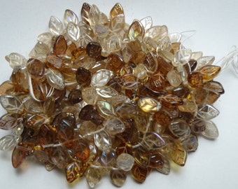 Czech Glass Leaf Beads  12x8mm Lumi Taupe Mix - Leaves  25 Pieces.