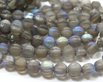 Czech Glass 6mm Melon Bead Etch Crystal AB 25 Pieces.