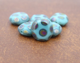 Czech Glass 10x9mmTable Cut Cushion Green Turquoise Peacock  12 Pieces