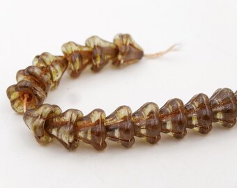 Crystal Green Luster Czech Large Flower Bell Glass Beads 8x10mm Flower Cup  20 Pieces