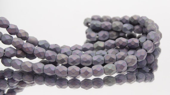 Glass 4mm Fire Polished Matte Purple Iris  50 Pieces