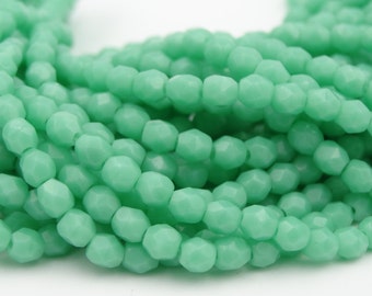 Czech Glass 3mm Fire Polished Green Turquoise  50 Pieces.