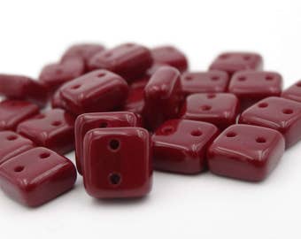 Chexx 6mm 2 Hole Square Beads Squarelets Wine Opaque   25 Pieces