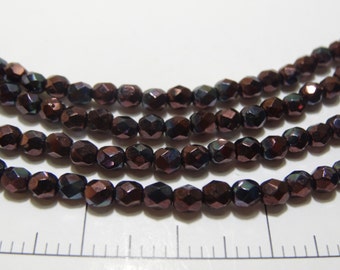 50 Czech Glass 4 mm Fire Polish Metallic Amethyst Luster