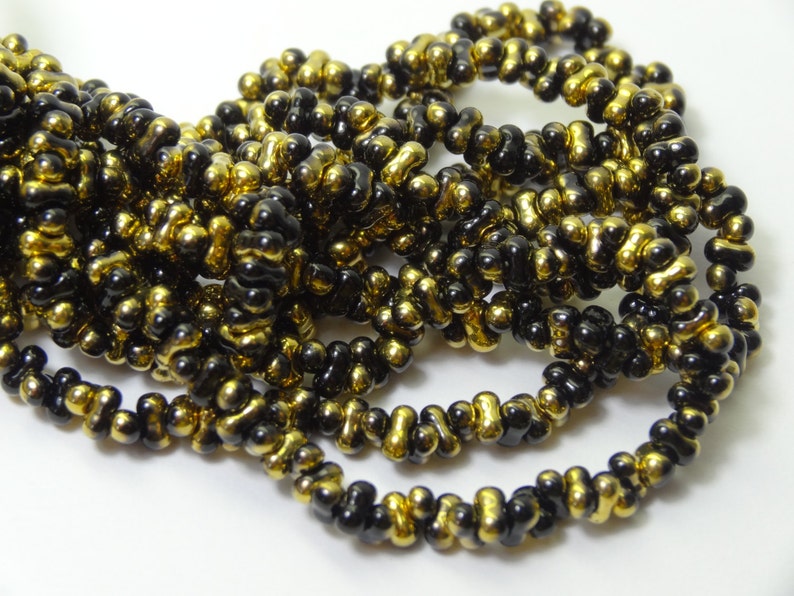 Czech Glass 4x2 mm Farfalle Jet Gold Peanut Bead 6 Strand Mini Hank image 1