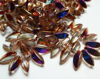 Glass Twisted Daggers 12x6mm Crystal / Copper Sliperit  25 Pieces