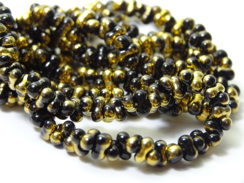 Czech Glass 4x2 mm Farfalle Jet Gold Peanut Bead 6 Strand Mini Hank image 3