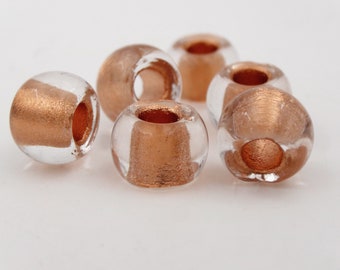 Czech Glass 12mm Rondelle Large Hole Crystal Copper Lined   6 Pieces