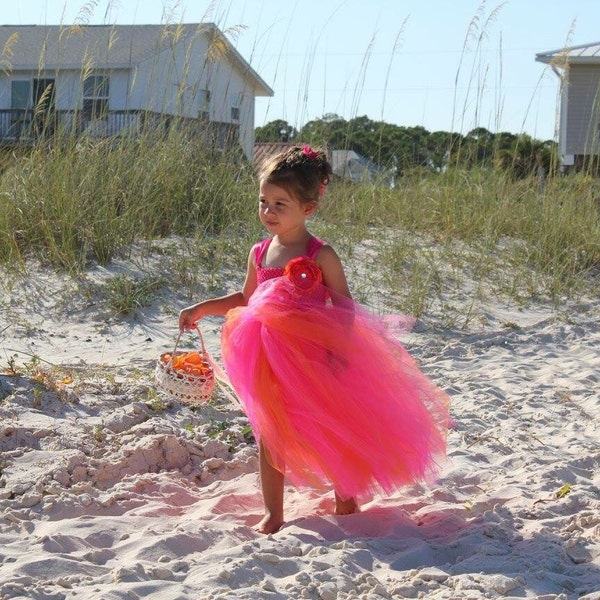 Hot Pink and Orange Fancy Tutu Dress for Infants, Toddlers, Girls, Customizable