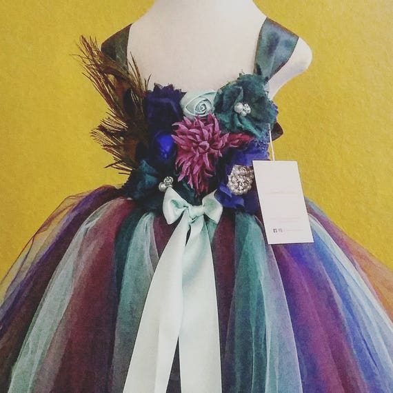 Peacock Tutu Dress, Feathers, Flowers, Customizable Colors - Etsy