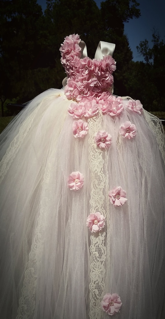 Ivory and Light Pink Tulle Dress for girls, toddlers, infants
