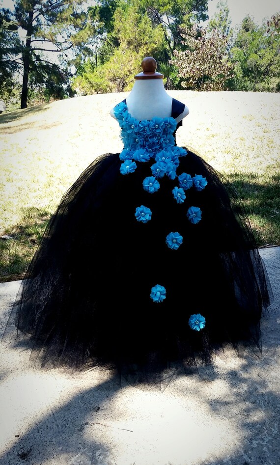 Black and Turquoise Tulle Dress for girls, toddlers, infants with flowers and lace Black and Turquoise Tulle Dress for girls, toddlers, infants with flowers and lace