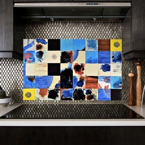 Handcrafted Ceramic Tile Backsplash, Modern Abstract Patterns, Colorful Kitchen Decor, One-of-a-Kind Art