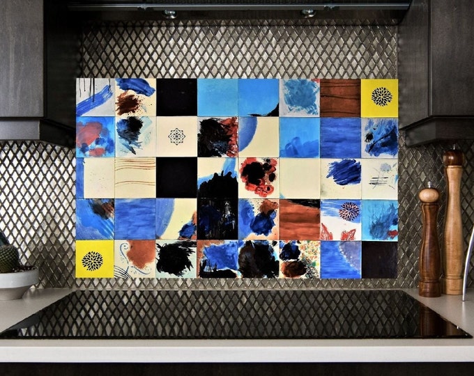 Handcrafted Ceramic Tile Backsplash, Modern Abstract Patterns, Colorful Kitchen Decor, One-of-a-Kind Art