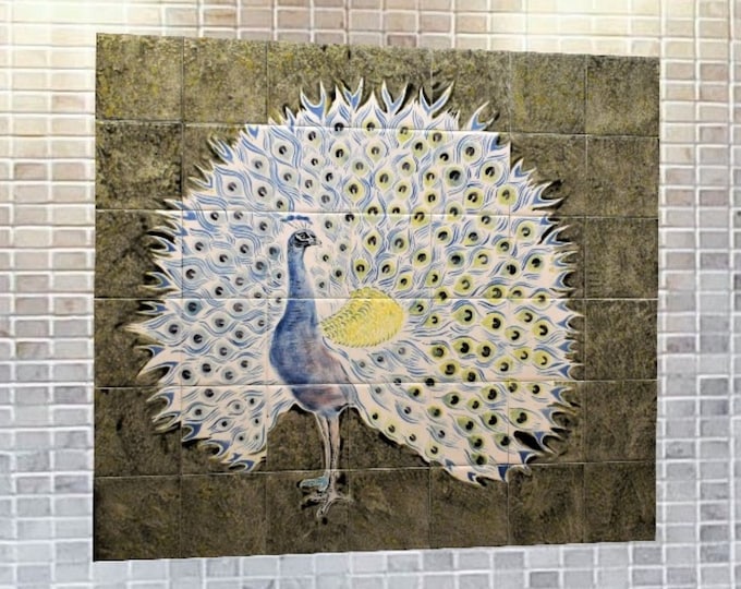 Kitchen Backsplash, Peacock , Custom Tile mural, Ceramic Tiles, hand painted tile.***We Can Also Do Any Size or Design For You***