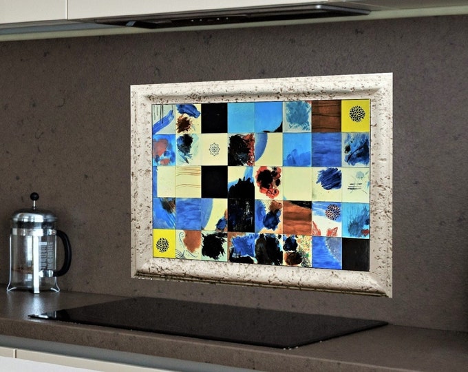 Stove Backsplash, Hand painted tiles, Modern Kitchen Decor