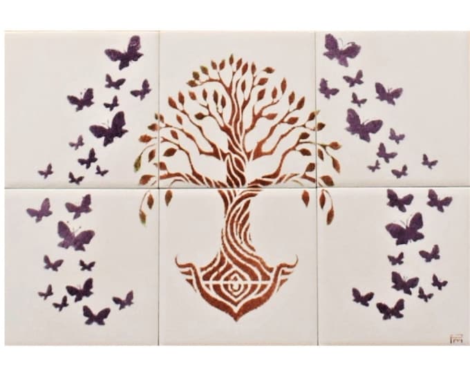 Kitchen Backsplash Mural, Tree of Life Handmade 100%, Tile mural, Splashback for kitchens, hand painted tile, Custom Tiles.