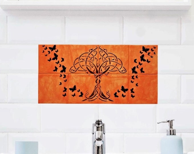 Backsplash Tile, Tree of Life wall art, Hand painted tiles, Kitchen Wall Art