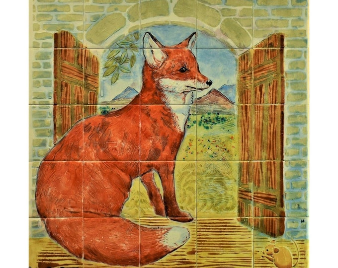 Red Fox, HANDMADE, Kitchen Backsplash, Tile Mural, Unique Design, HAND PAINTED Tiles.