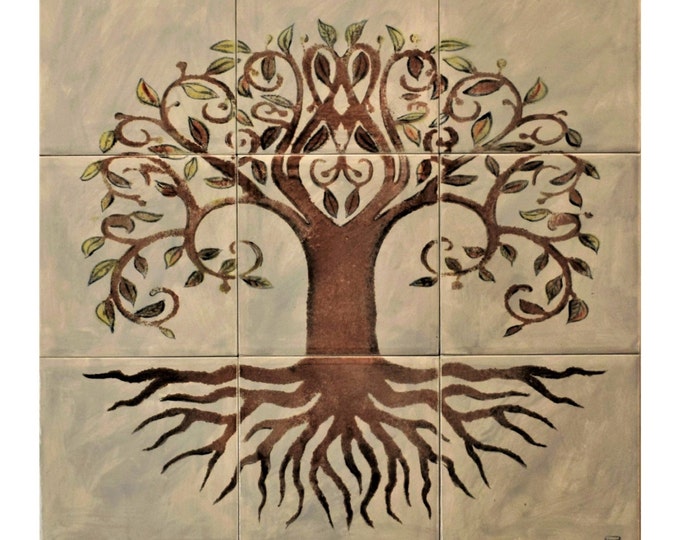 Kitchen Backsplash, HANDMADE, Custom Tile mural, Ceramic Tiles, HAND PAINTED tile.*We Can Also Do Any Size or Design For You*, Tree of Life