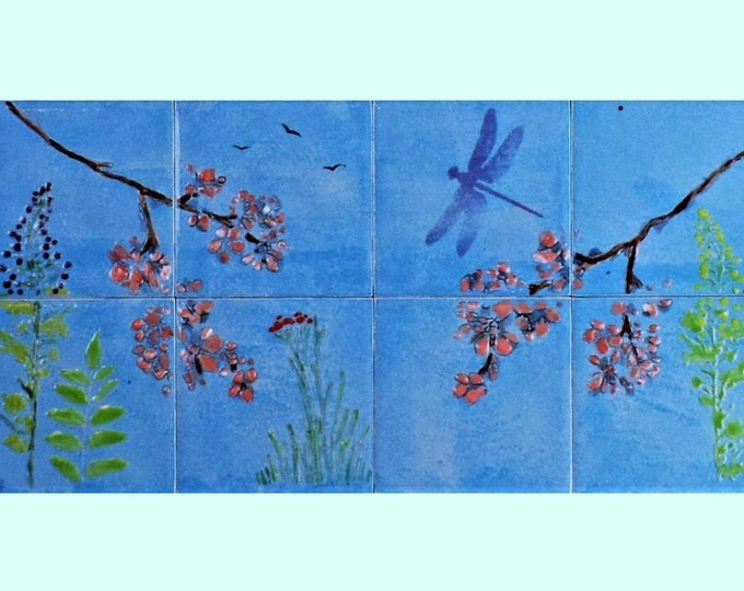 Summer Meadow - Backsplash Accent Ceramic Tile kitchen bath Hand painted Tiles