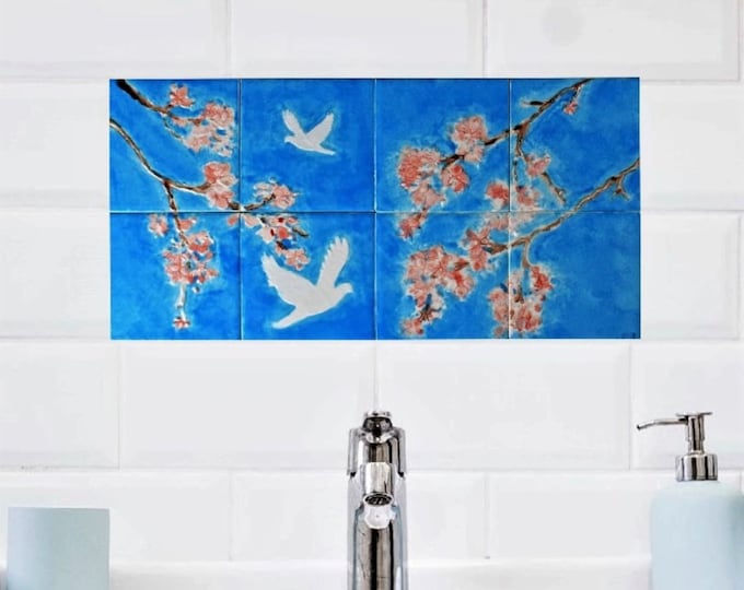 Kitchen Backsplash, Tile mural, HAND PAINTED tile, Sink Splashback, Kitchen Decor, HANDMADE