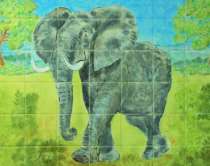 Handmade Ceramic Tiles Kitchen Backsplash, Hand Painted Tile Art, Unique Designs, Elephant Theme, Free Shipping