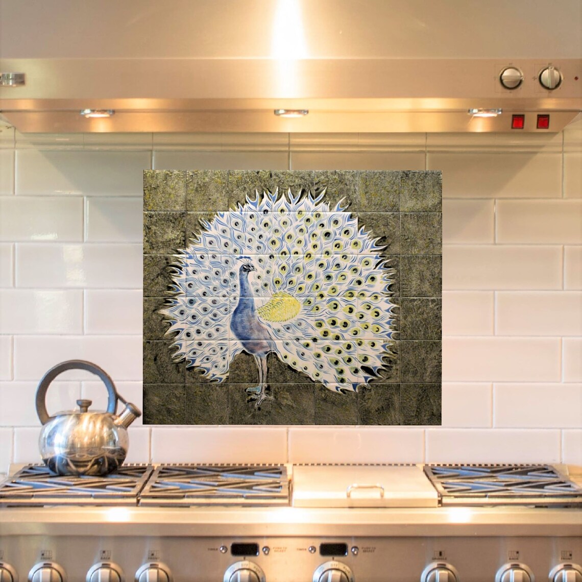 Backsplash Mural Peacock Painting Tile mural Ceramic Etsy