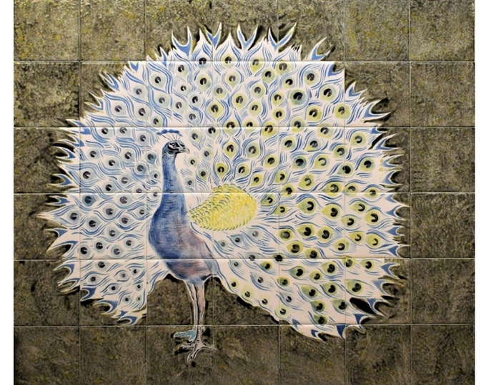Peacock, Tile Mural, Hand painted, Backsplash, Kitchen, Home Décor, Artwork on Tiles, Decorative Tiles, Ceramic