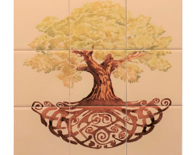 Handmade Tree of Life Kitchen Backsplash, Hand painted Art Tile, Unique Backsplash Design, Custom Home Decor.