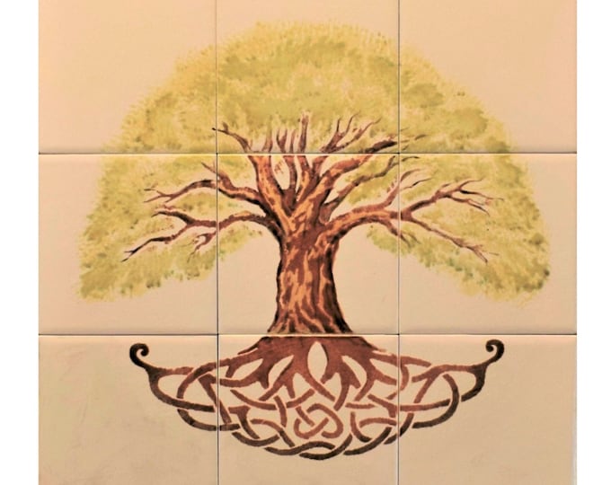 Handmade Kitchen Backsplash Tiles, Tree of Life, Glazed Ceramic Stove Back Cover, Splashback - Bespoke, One Off Design