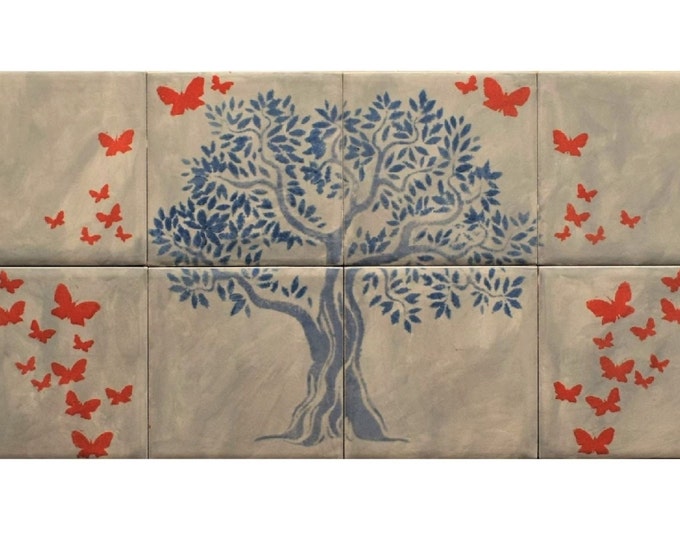 Kitchen Splashback, Tree of Life,  Hand painted Tile, Backsplash