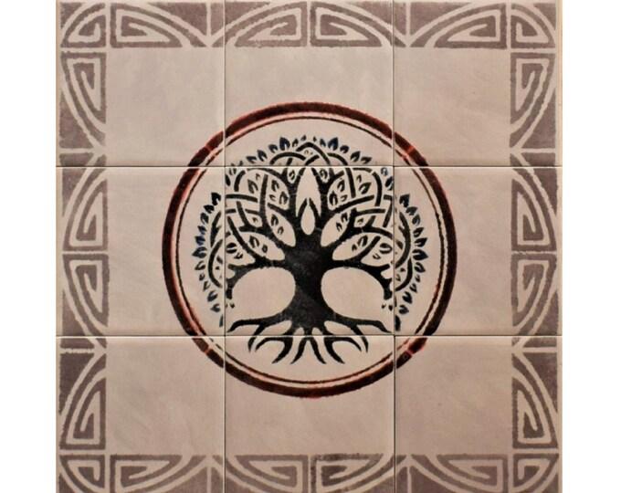 Handmade Tree of Life Kitchen Backsplash, Unique Hand painted Design, Bespoke One of a Kind Tile, Artistic Wall Decor