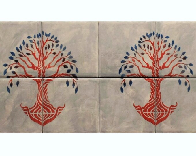 Tree of Life, Backsplash, Hand Painted Tiles, Kitchen wall art, handmade home decor