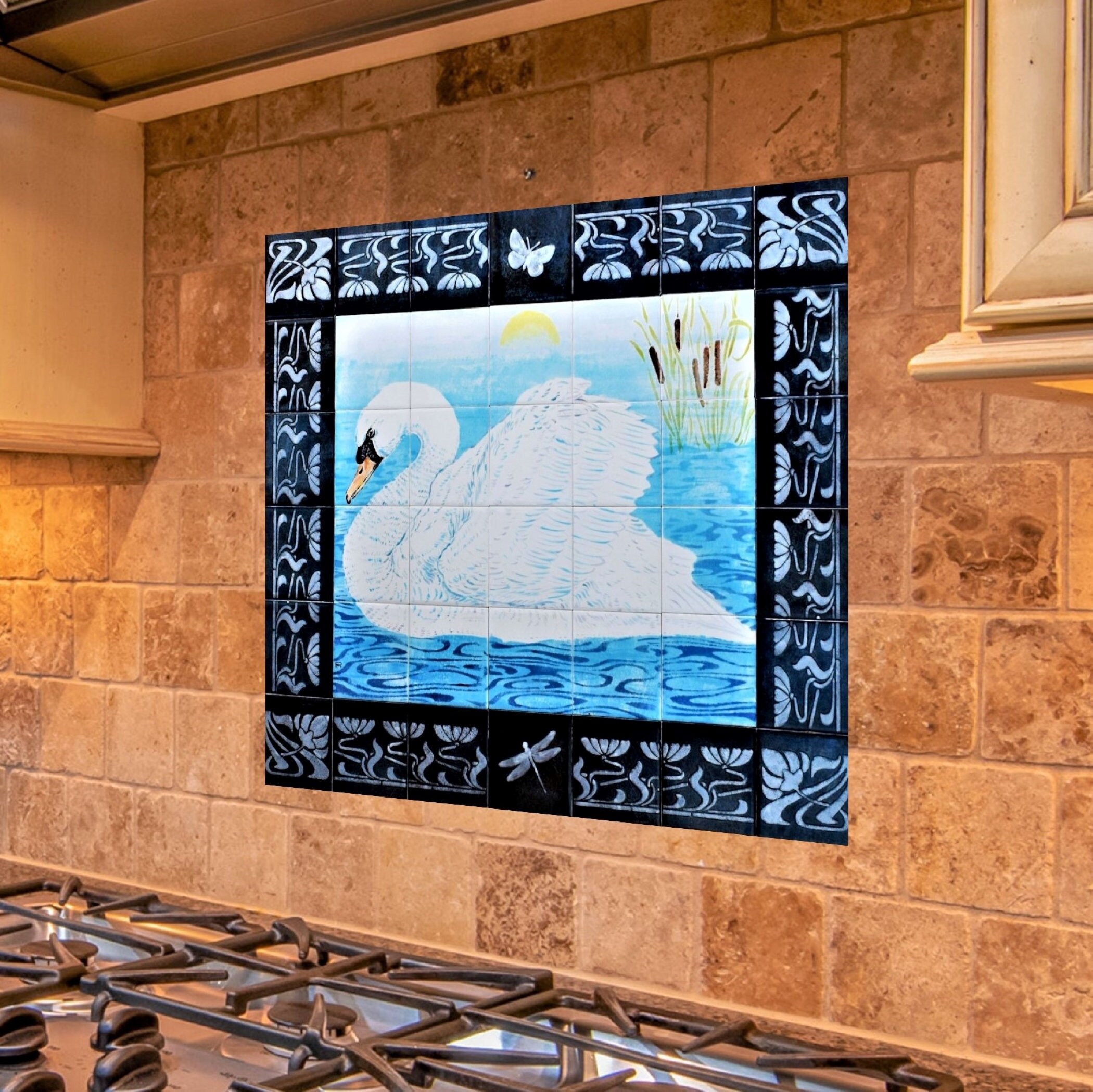 Tile Mural Kitchen Backsplash Hand painted tile Splashback. | Etsy