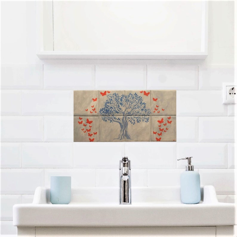 Fliesen Wandbild Küche Backsplash Hand Farbe Fliesen Baum | Etsy