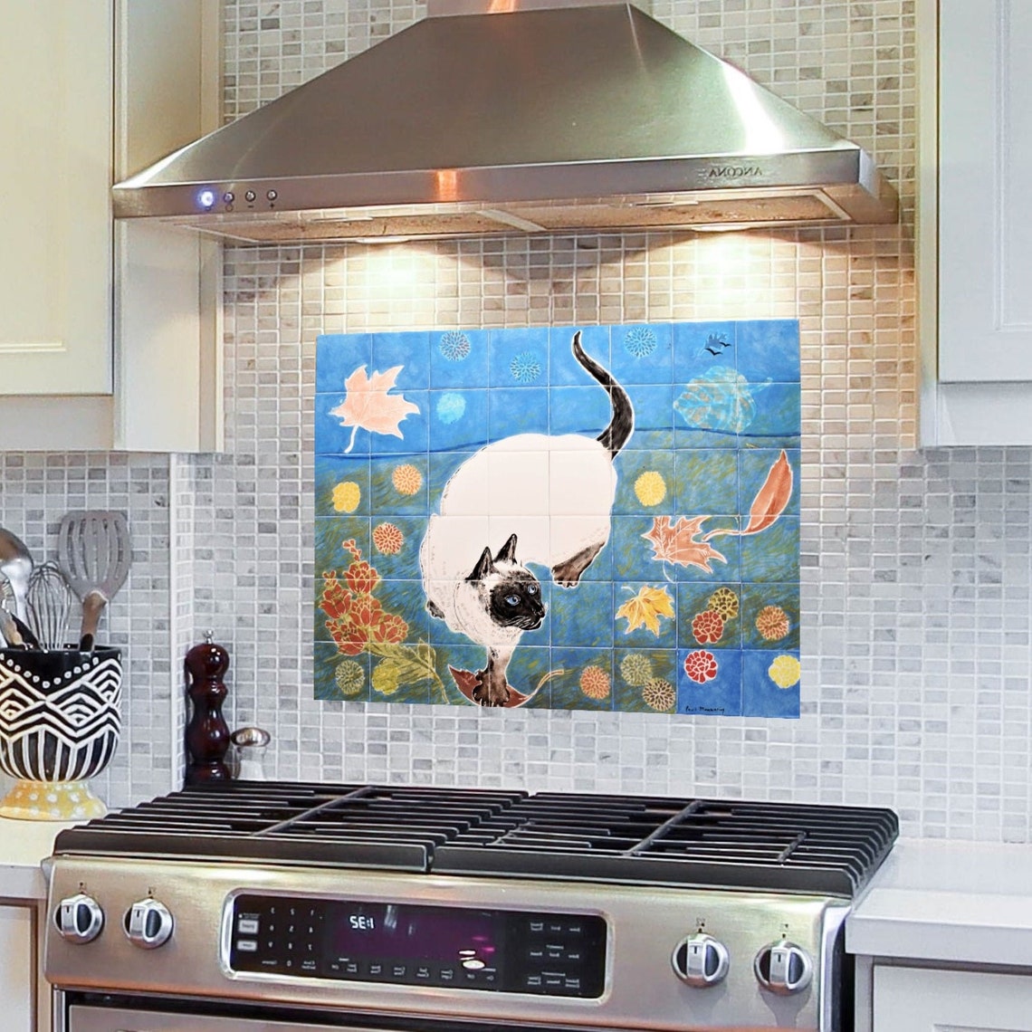 Kitchen Backsplash Hand painted tile Tile mural Splashback Etsy