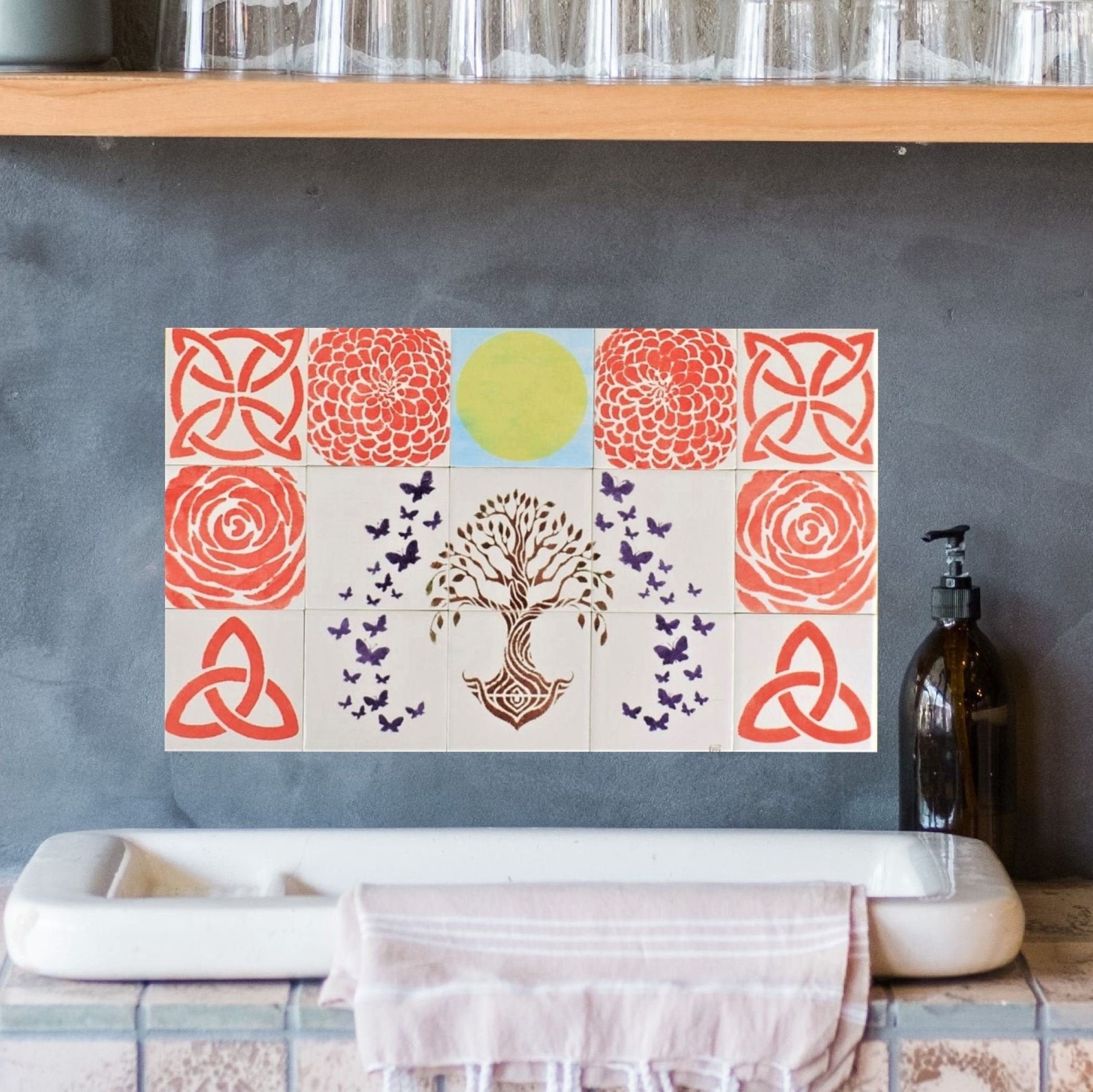 Fliesen Wandbild Baum des Lebens handgefertigt Küche Fliesen | Etsy