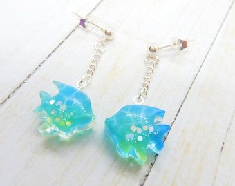 Engel Fisch Ohrstecker, Ozean Ohrringe, Strand Ohrringe, Meer Ohrringe, Silber Ketten Ohrringe, Harz Ohrringe, Harz Schmuck