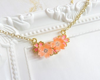 Cherry Blossom Necklace, Sakura Necklace, Sakura Cherry Blossom Necklace, Flower Necklace, Flower Pendant