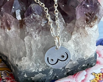 Hand Stamped Aluminum Boob Pendant, Feminist Necklace