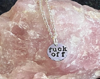 Hand Stamped Aluminum "Fuck Off" Necklace: Swear Word Jewelry