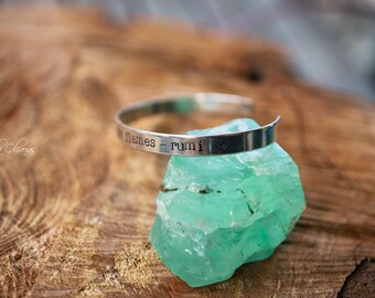 Sterling Silver Cuff Bracelet: Modern Lightweight .925 Adjustable Bangle. Rumi quote