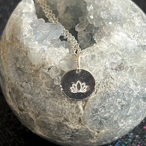 Hand stamped white lotus necklace, white lotus jewelry, hand stamped