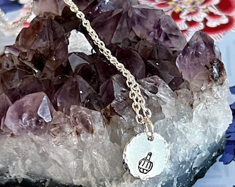 Hand Stamped Middle Finger Pendant Necklace: Cuss Word Jewelry