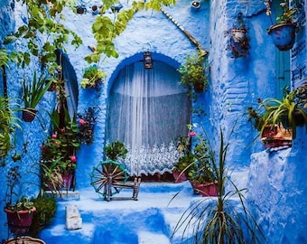Chefchaouen Photography Print: Morocco Blue Garden Wall Art