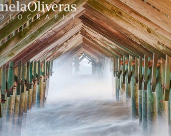 Folly Beach Long Exposure Photo: Charleston Photography, Metallic Wall Art "Be the Light" Picollo Spoleto