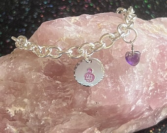Middle Finger Charm Bracelet: Hand Stamped Aluminum, Crystal Accent