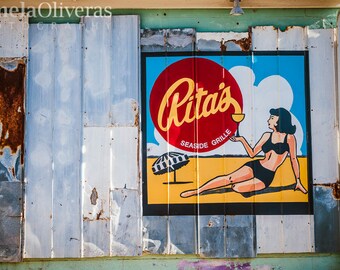 Rita's Folly Beach Mural Photo: Iconic Aluminum Metal Sign